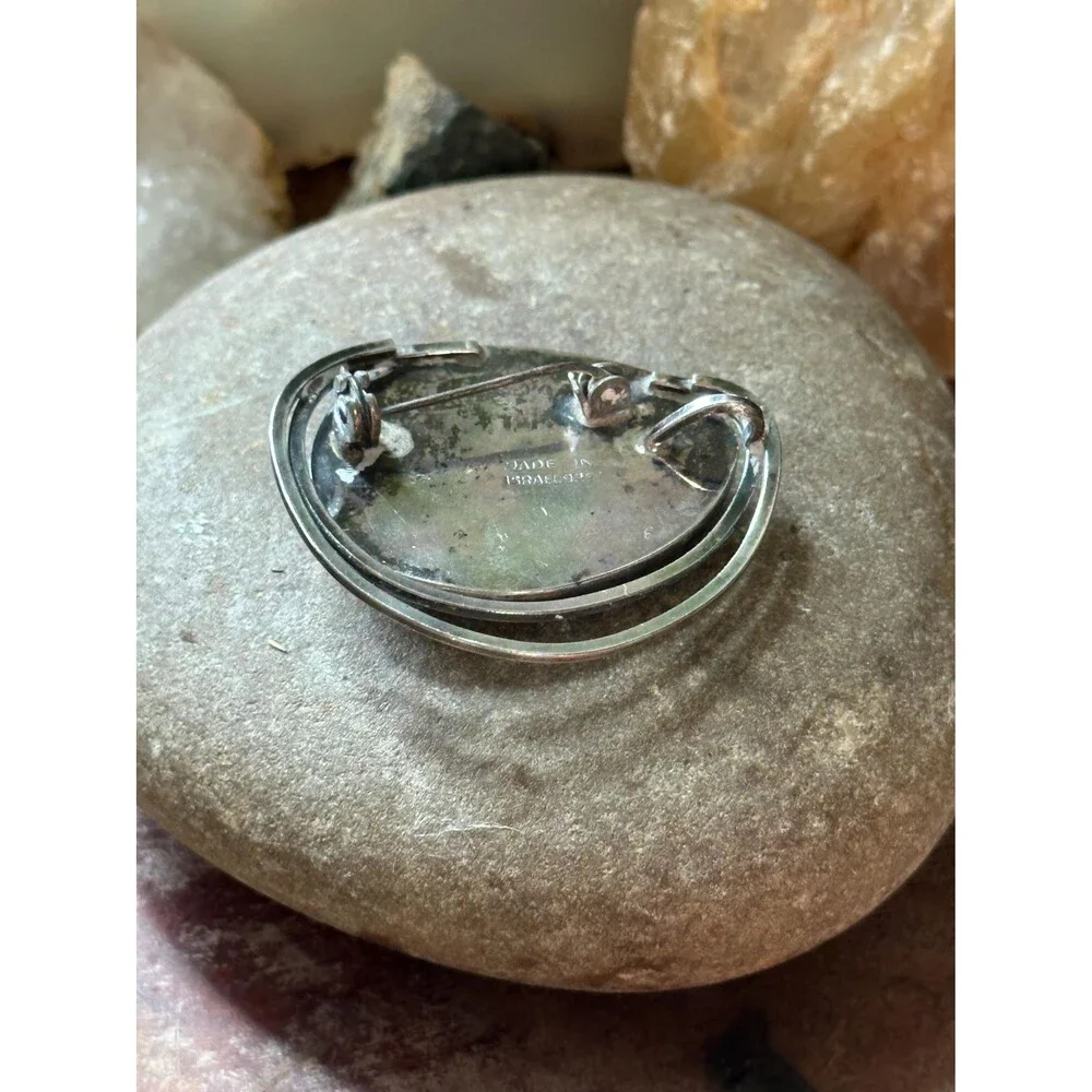 Vintage Israeli 925 Sterling Silver Brooch Pendant – Blue Green Chrysocolla Eila